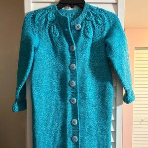 Hand knit knee length jacket